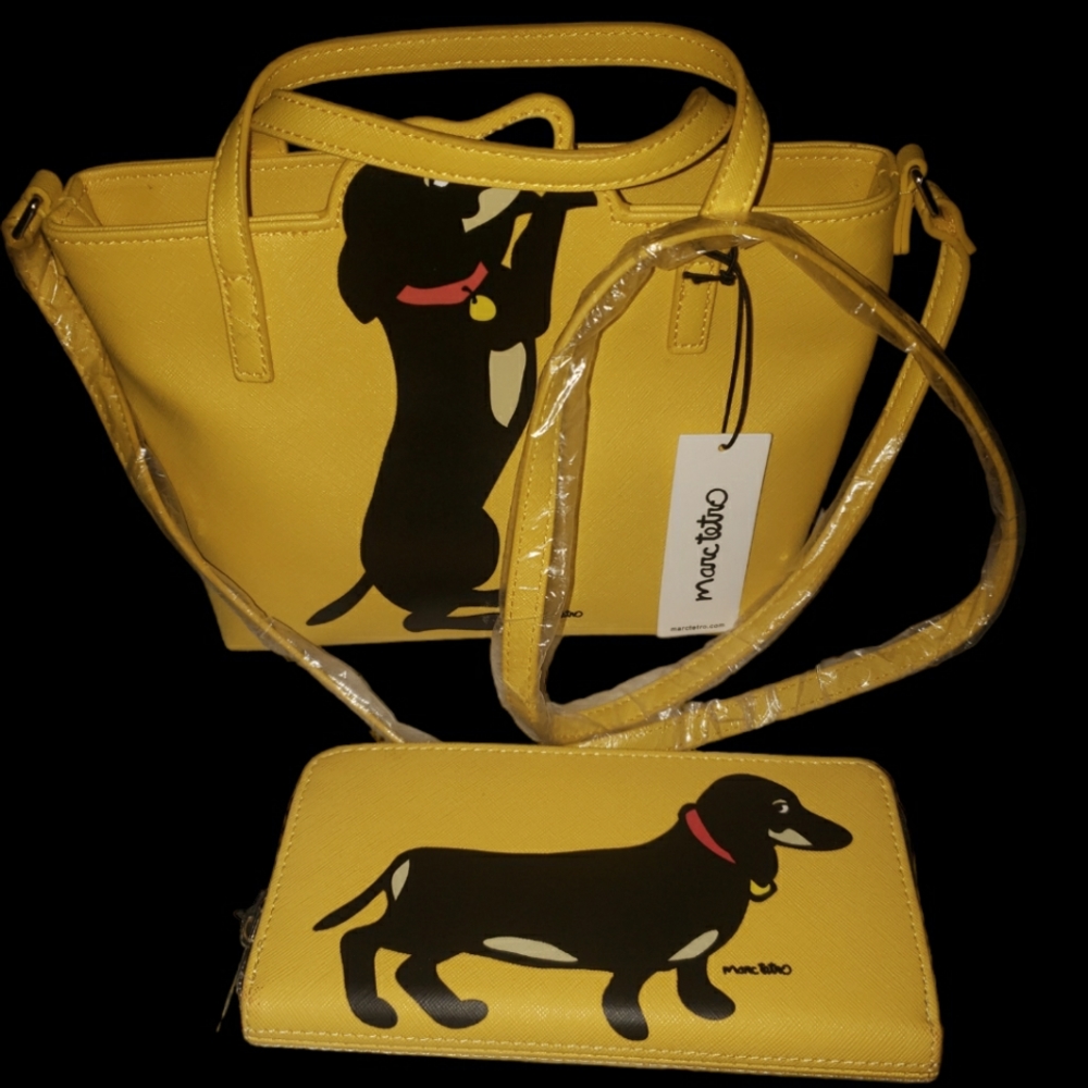 NEW Marc Tetro Limited Yellow Daschund Hound "Weiner Dog" Crossbody and Wallet - Picture 1 of 4